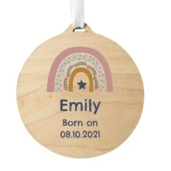 Personalised Pink Rainbow Round Wooden Decoration -Xmas Decor Shop p1011f11 3