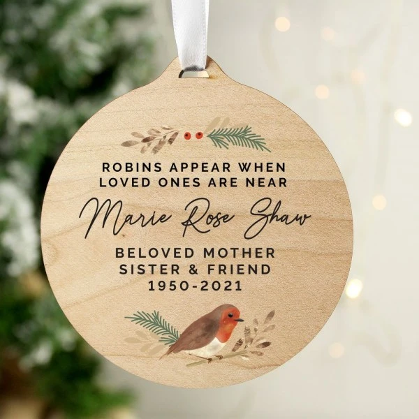 Personalised Robin Memorial Round Wooden Decoration 3 Personalised Robin Memorial Round Wooden Decoration - Image 3