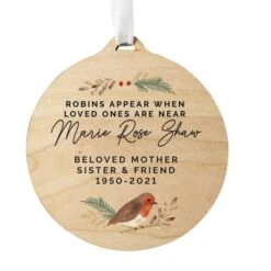 Personalised Robin Memorial Round Wooden Decoration 7 Personalised Robin Memorial Round Wooden Decoration -Xmas Decor Shop p1011f13 3