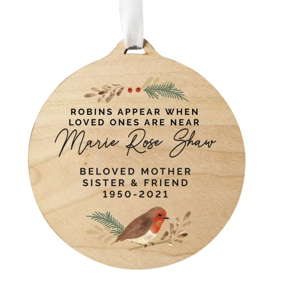Personalised Robin Memorial Round Wooden Decoration 4 Personalised Robin Memorial Round Wooden Decoration - Image 4