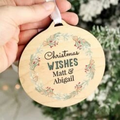 Personalised Wreath Round Wooden Decoration -Xmas Decor Shop p1011f14 3