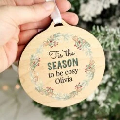 Personalised Wreath Round Wooden Decoration -Xmas Decor Shop p1011f14 5