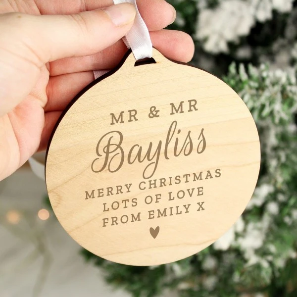 Personalised Mr & Mrs Round Wooden Decoration 1 Personalised Mr & Mrs Round Wooden Decoration