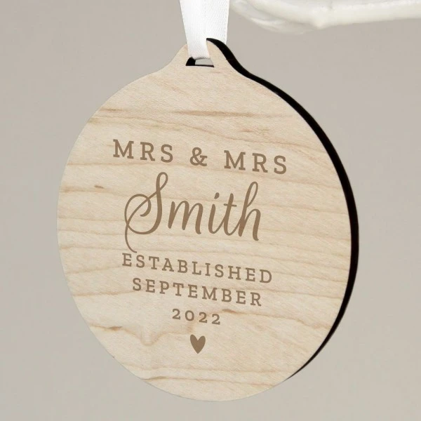 Personalised Mr & Mrs Round Wooden Decoration 2 Personalised Mr & Mrs Round Wooden Decoration - Image 2