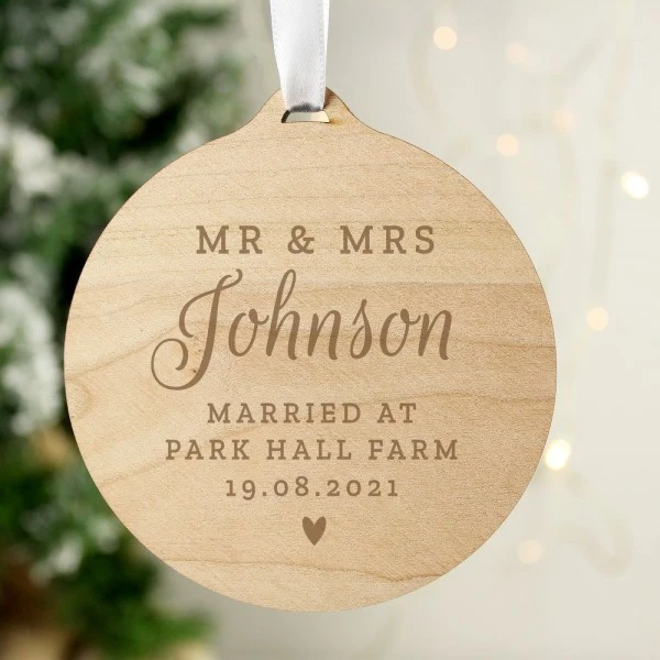 Personalised Mr & Mrs Round Wooden Decoration 3 Personalised Mr & Mrs Round Wooden Decoration - Image 3