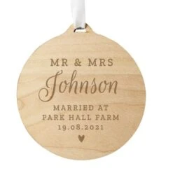 Personalised Mr & Mrs Round Wooden Decoration 7 Personalised Mr & Mrs Round Wooden Decoration -Xmas Decor Shop p1011f17 3