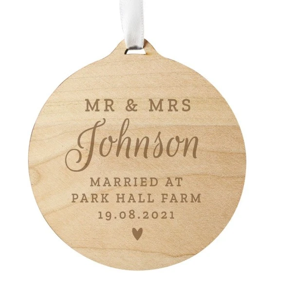 Personalised Mr & Mrs Round Wooden Decoration 4 Personalised Mr & Mrs Round Wooden Decoration - Image 4