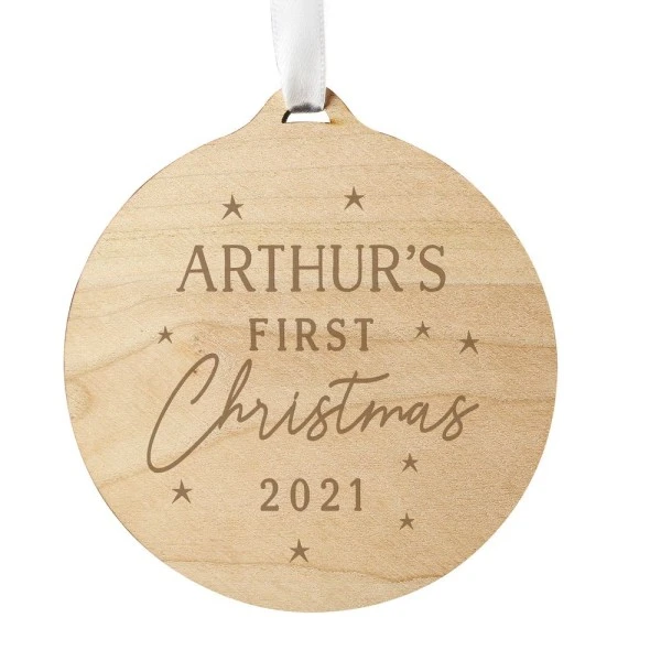 Personalised Baby's First Christmas Round Wooden Decoration 3 Personalised Baby's First Christmas Round Wooden Decoration - Image 3