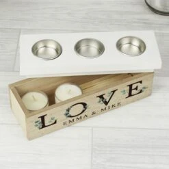 Personalised Botanical Triple Tea Light Box -Xmas Decor Shop p1011f32 2