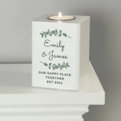 Personalised Botanical White Wooden Tea Light Holder -Xmas Decor Shop p1011f34 1