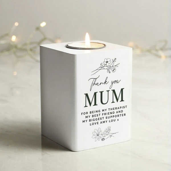 Personalised Floral White Wooden Tea Light Holder 2 Personalised Floral White Wooden Tea Light Holder - Image 2