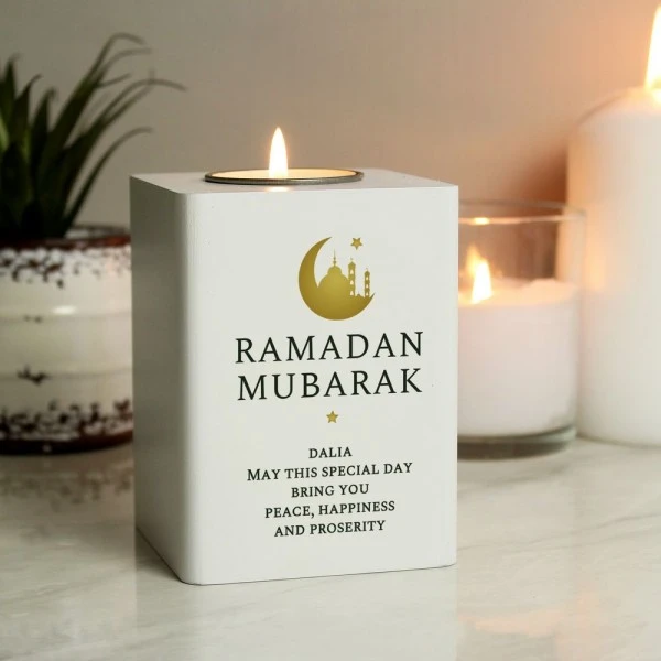 Personalised Eid And Ramadan White Wooden Tea Light Holder 1 Personalised Eid And Ramadan White Wooden Tea Light Holder