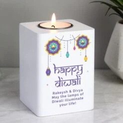 Personalised Diwali Wooden Tealight Holder -Xmas Decor Shop p1011g15 2