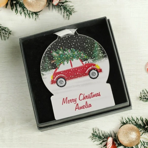 Personalised Driving Home For Christmas Acrylic Snow Globe Decoration 2 Personalised Driving Home For Christmas Acrylic Snow Globe Decoration - Image 2
