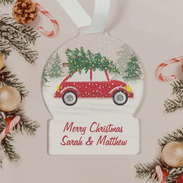 Personalised Driving Home For Christmas Acrylic Snow Globe Decoration 3 Personalised Driving Home For Christmas Acrylic Snow Globe Decoration - Image 3