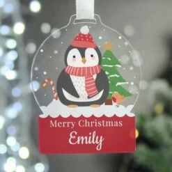 Personalised Penguin Acrylic Snowglobe Decoration -Xmas Decor Shop p1013a16 2