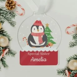 Personalised Penguin Acrylic Snowglobe Decoration -Xmas Decor Shop p1013a16 3